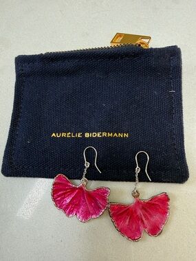 Aurelie Bidermann Pink Ginkgo Drop Earrings